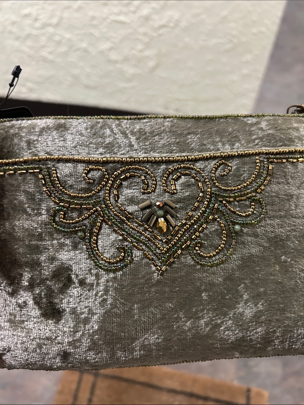 Mary Francis HAND BEADED Velvet Crossbody Clutch Olive Green BRAND NEW WITH TAG - Picture 11 of 16